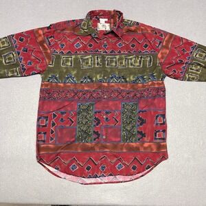 The Territory Ahead Shirt Mens Medium Red Green Southwestern Aztec Geometric LS